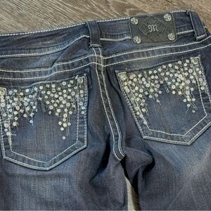 Miss Me Embellished Skinny Dark Wash Crystal Sequin‎ Pocket Mid Rise Stretch 28